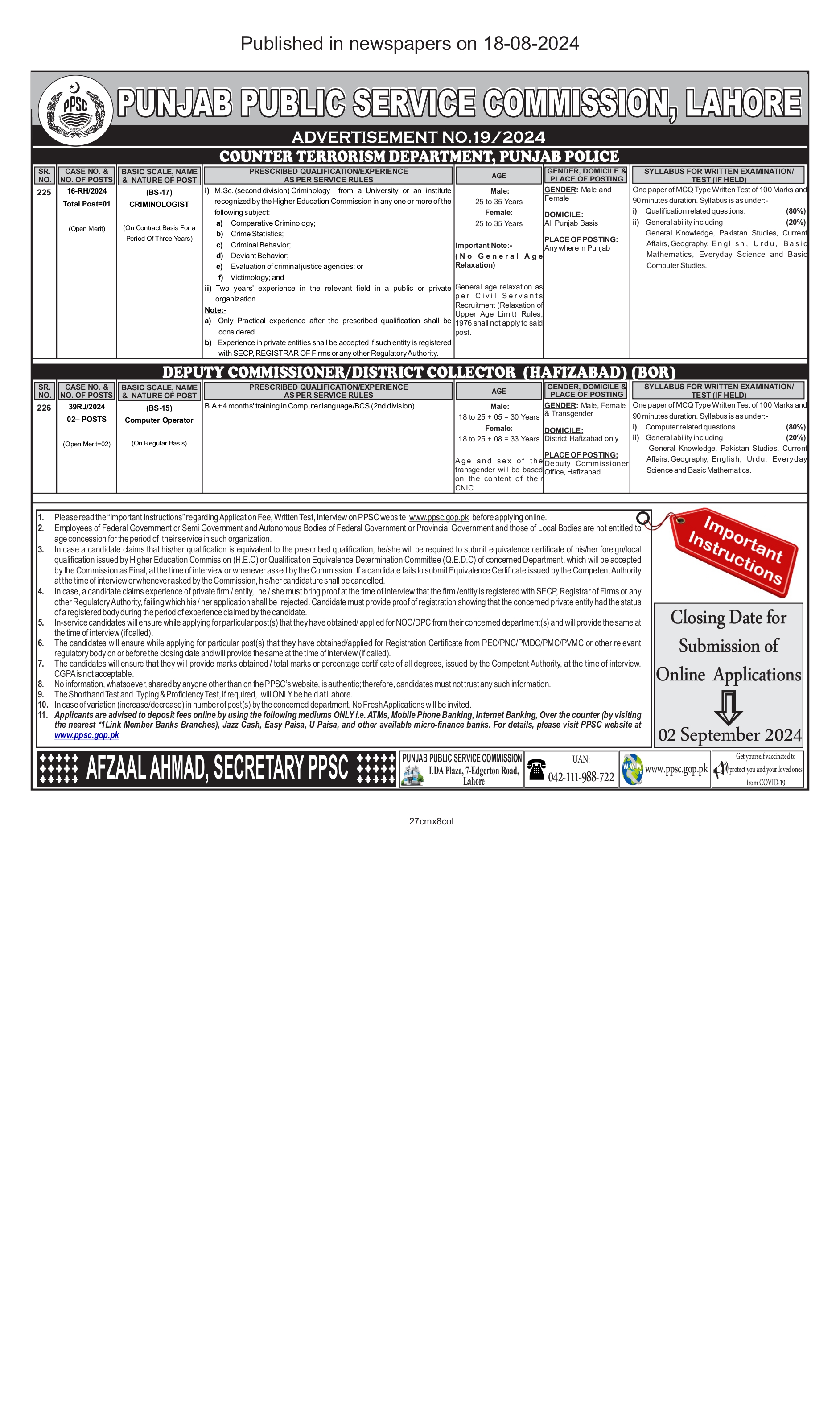  Counter Terrorism Department Class IV Jobs 2024